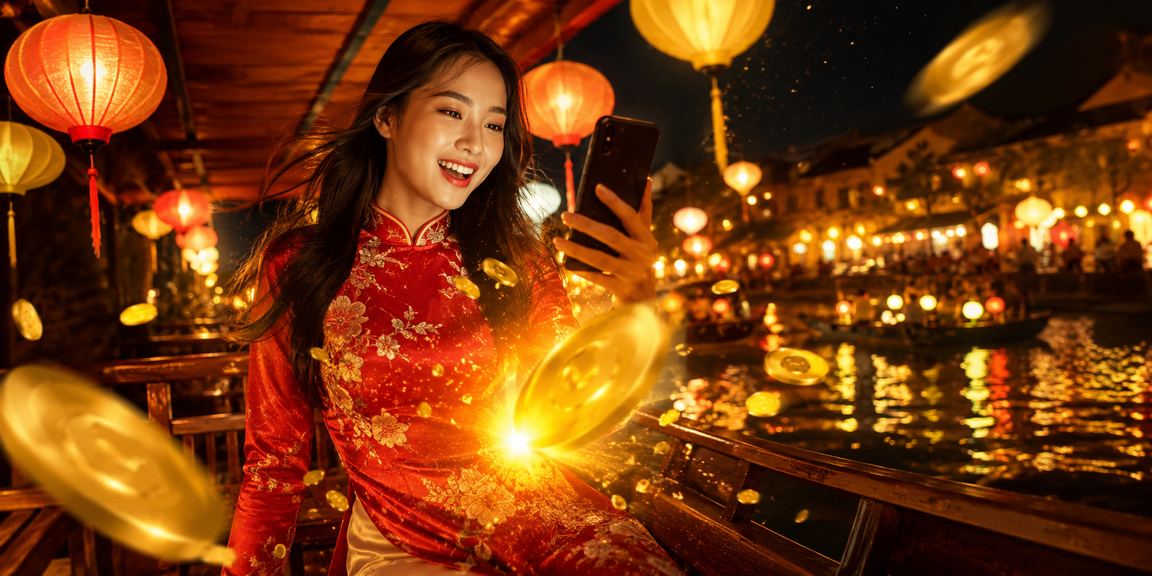 Người chơi tại Hà Nội sử dụng điện thoại truy cập casino trực tuyến 32b dưới ánh đèn lồng rực rỡ