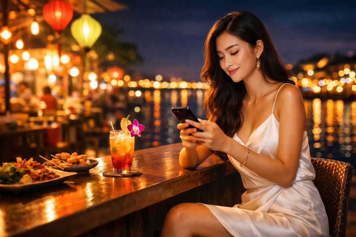 Người dùng tại chợ đêm vùng Mekong trải nghiệm casino trực tuyến trên điện thoại di động