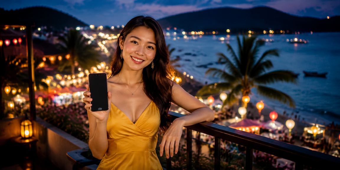 Du khách tại chợ đêm Phú Quốc trải nghiệm casino trên điện thoại di động qua 32b